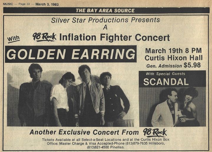 Golden Earring with Scandal show ad published March 03 1983 unknown newspaper